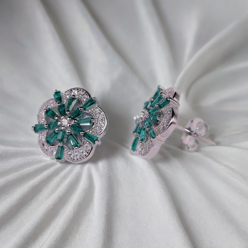Emerald Petal Glow Earrings for Kids & women – Pure 925 Silver - Image 3