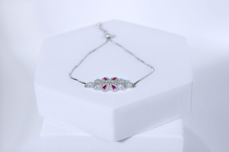 Rosette Pink Crystal Blossom Silver & Stone Bracelet for womens – Pure 925 Silver - Image 2