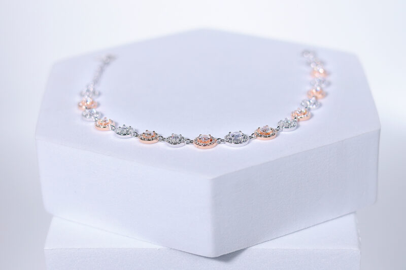 Celestia Crown Gem-encrusted round motifs Rose Gold, Silver & Stone Bracelet for womens – Pure 925 Silver - Image 4