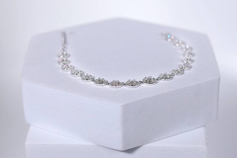 Celestia Crown Gem-encrusted round motifs Silver & Stone Bracelet for womens – Pure 925 Silver - Image 4