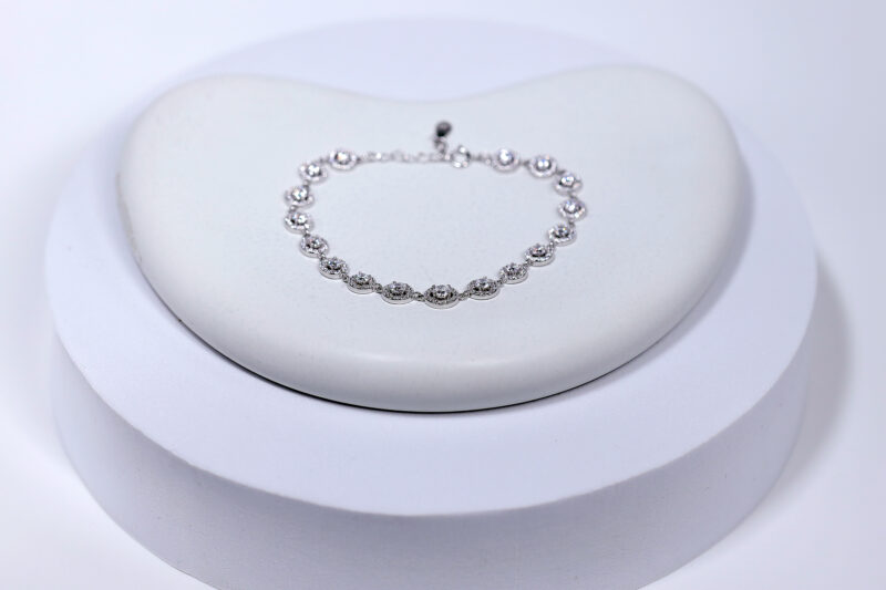 Celestia Crown Gem-encrusted round motifs Silver & Stone Bracelet for womens – Pure 925 Silver - Image 2