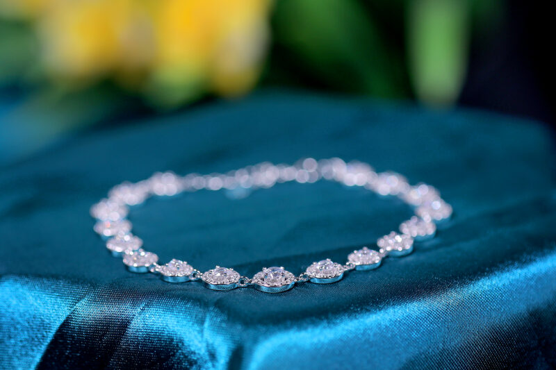 Celestia Crown Gem-encrusted round motifs Silver & Stone Bracelet for womens – Pure 925 Silver