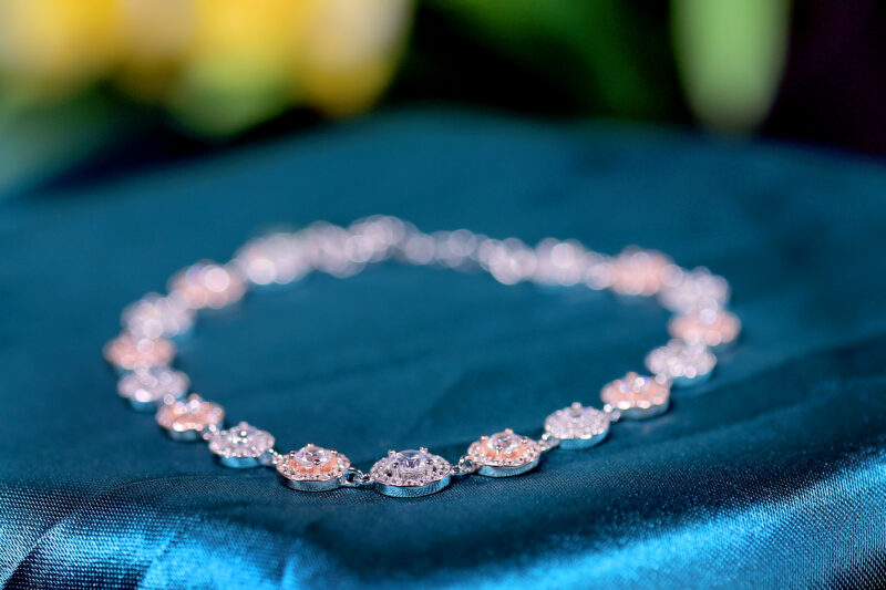 Celestia Crown Gem-encrusted round motifs Rose Gold, Silver & Stone Bracelet for womens – Pure 925 Silver