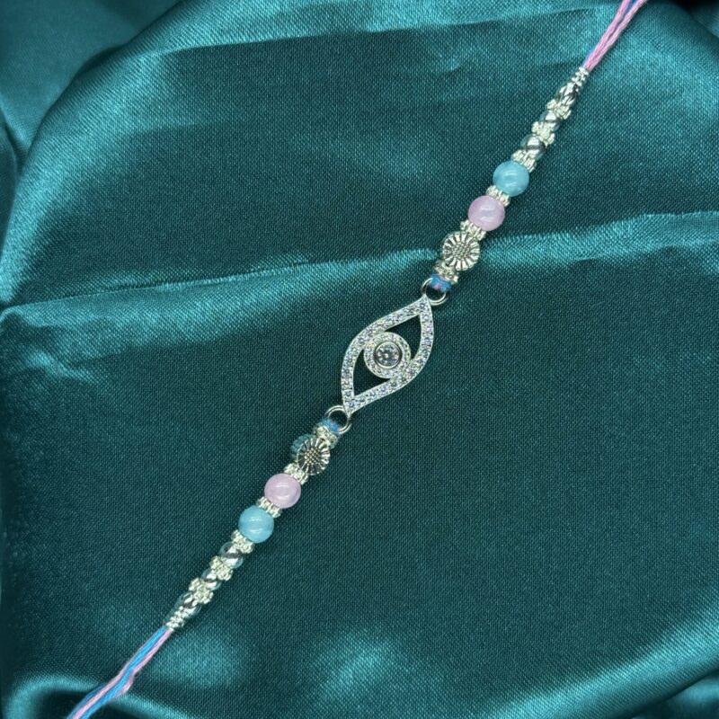 Zircon Evil Eye Silver Rakhi – Pure 925 Silver - Image 2