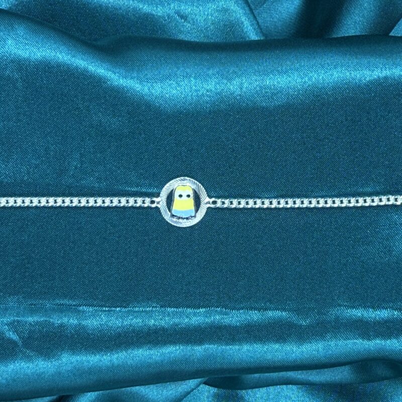 Round Dave Minion Silver Rakhi for Kids – Pure 925 Silver