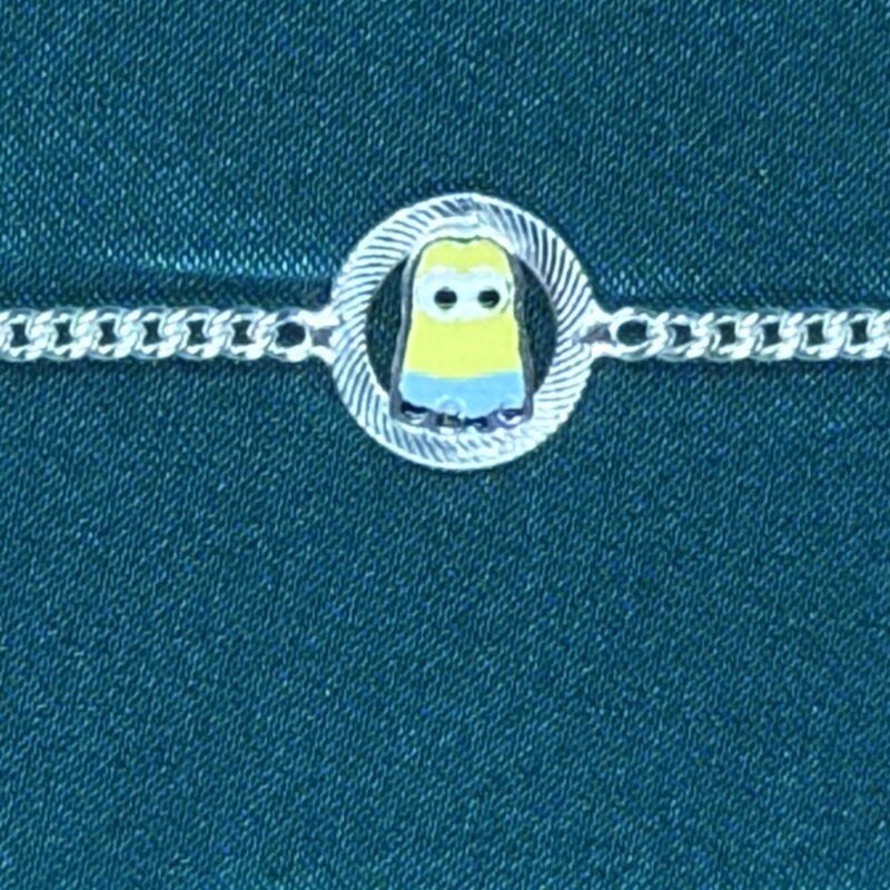 Round Dave Minion Silver Rakhi for Kids – Pure 925 Silver - Image 2