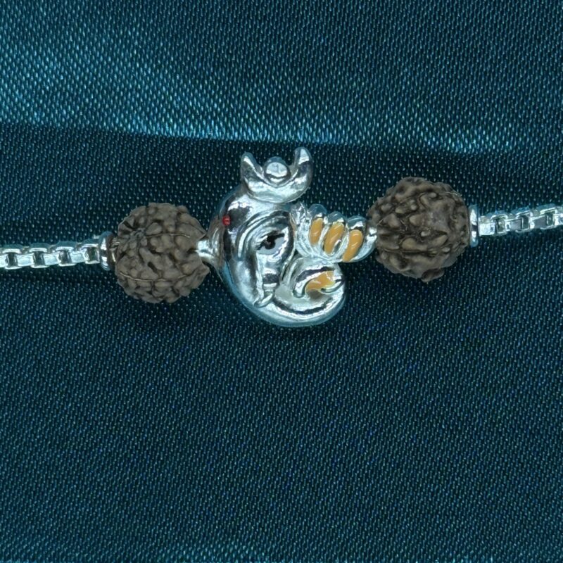 Ganesha Rudraksh Silver Rakhi – Pure 925 Silver - Image 2