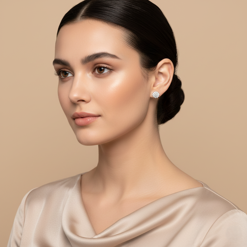 Eternal Snow Bloom Stud Earrings for womens – Pure 925 Silver - Image 2