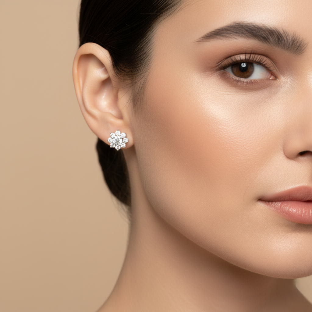 Eternal Snow Bloom Stud Earrings for womens – Pure 925 Silver - Image 3