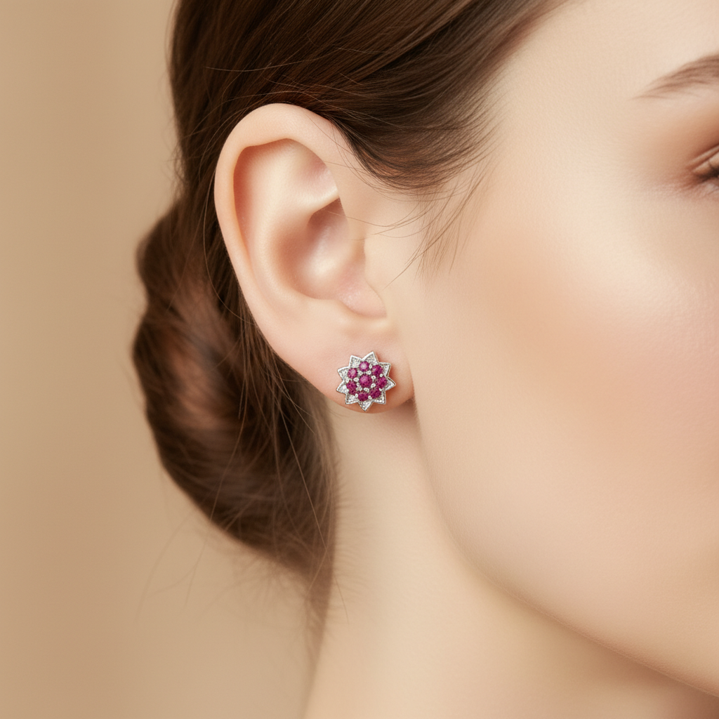 Fleur de Saphire Stud Earrings for womens – Pure 925 Silver - Image 2