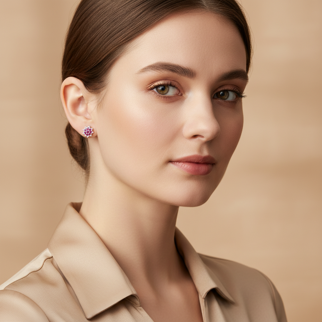 Fleur de Saphire Stud Earrings for womens – Pure 925 Silver - Image 3