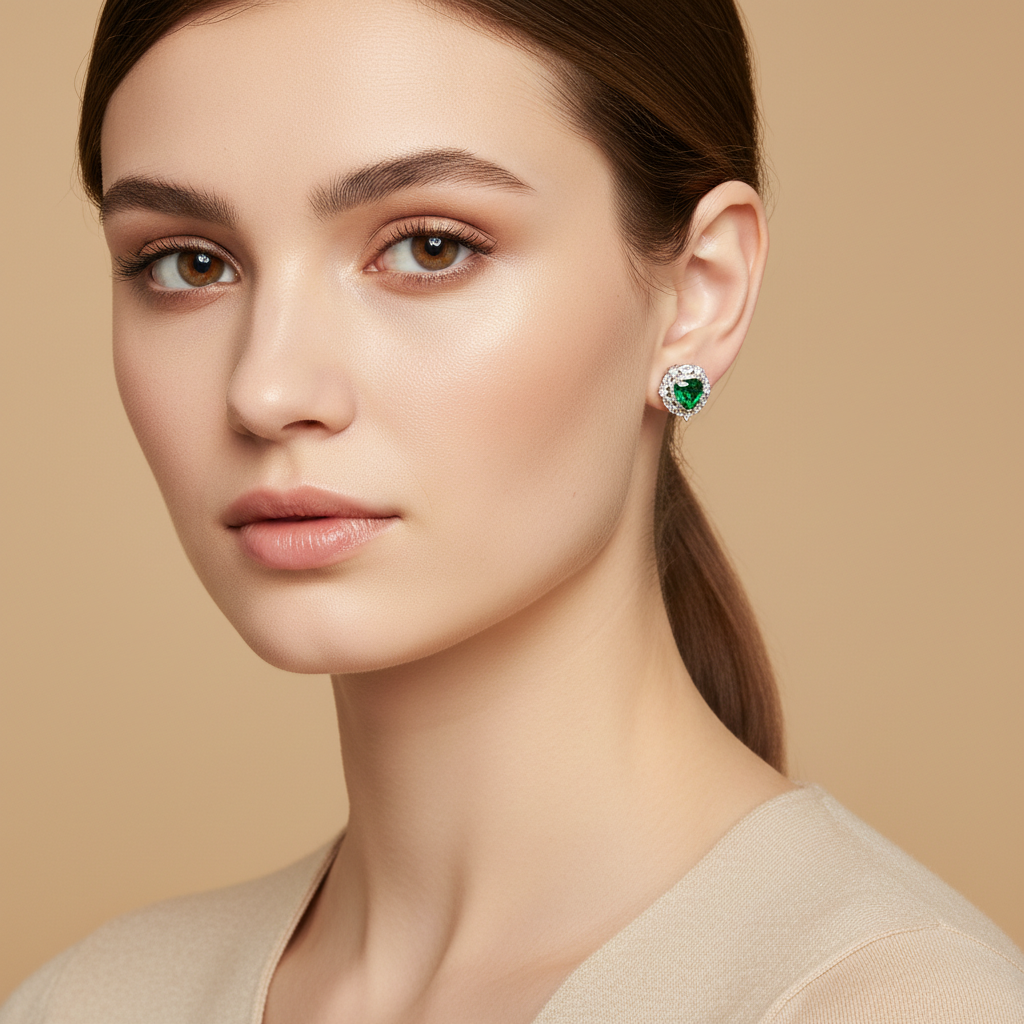 Emerald Heart of Love Earring for womens – Pure 925 Silver - Image 2