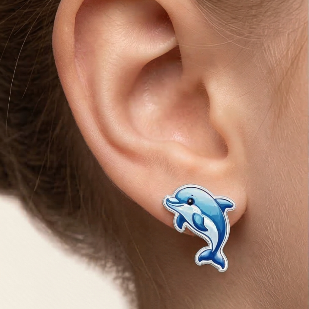 Playful Blue Dolphin: 925 Pure Kids Silver Earrings - Image 2
