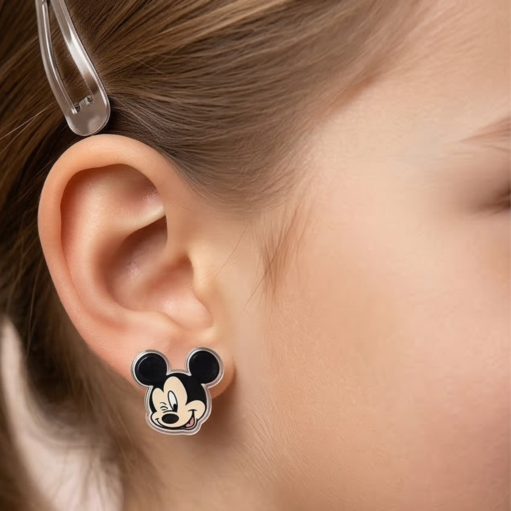 Hello Mickey b&w: 925 Pure Kids Silver Earrings - Image 2