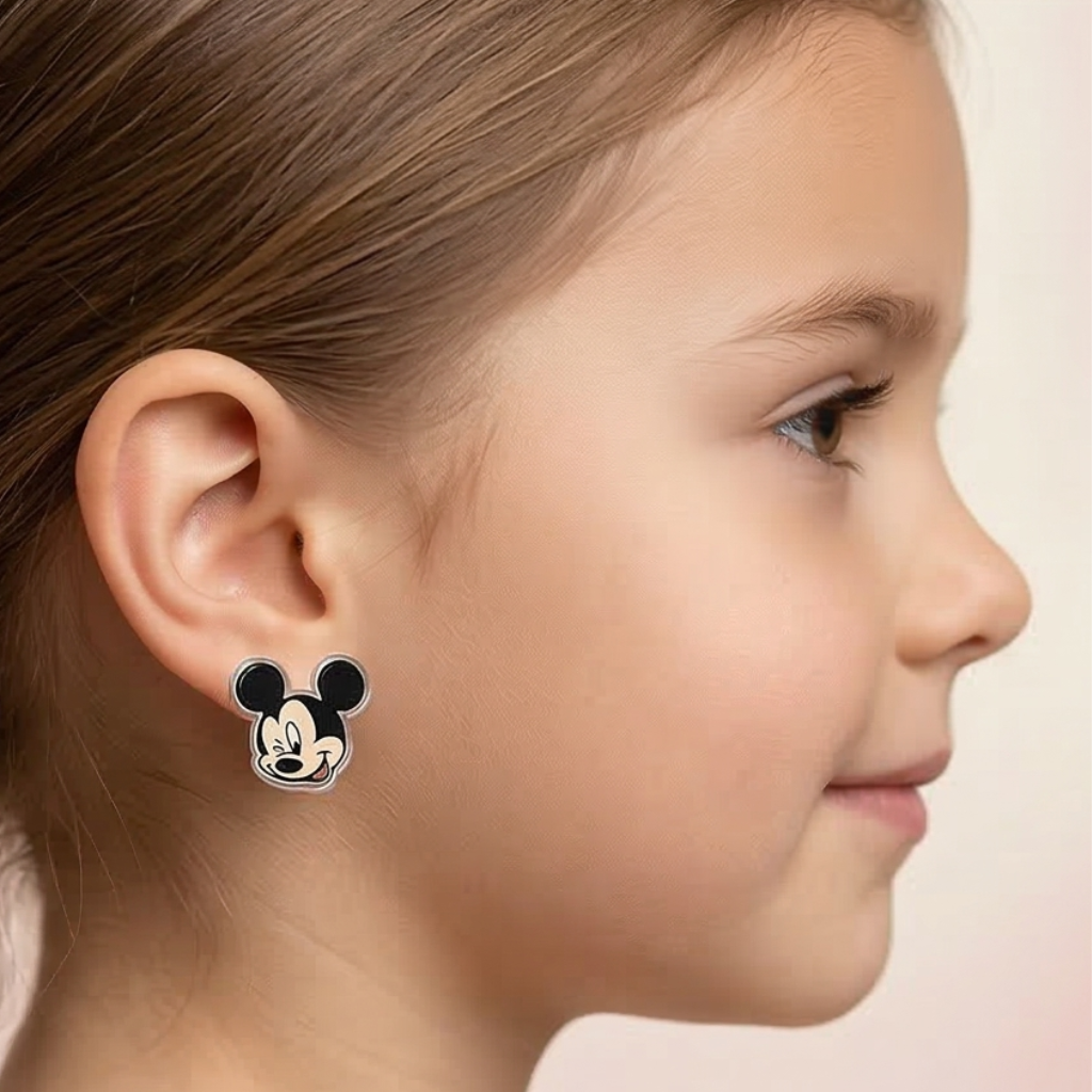 Hello Mickey b&w: 925 Pure Kids Silver Earrings - Image 3