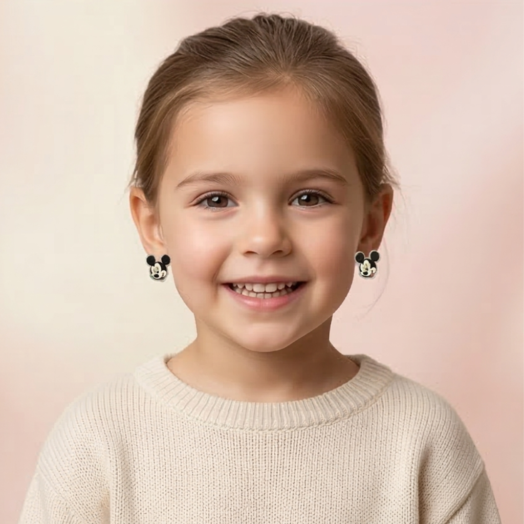 Hello Mickey b&w: 925 Pure Kids Silver Earrings - Image 4