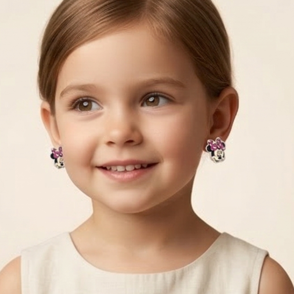 Pink Minnie Mouse: 925 Pure Kids Silver Earrings